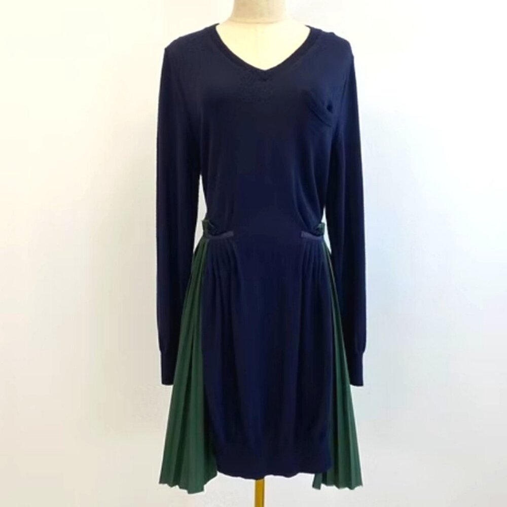 Sacai Wool Cotton Mix Media Pleated Dress (Japan Designer Dress)